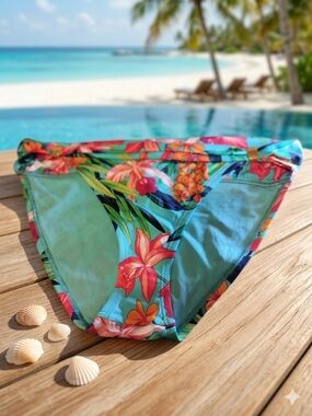 Floral Tropical Bikini Bottom - Turquoise & Coral